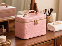 Fabricant d'étui de train de maquillage de voyage en similicuir végétalien de qualité supérieure personnalisé Boîte de toilette Trousse de cosmétique Pochette d'organisation avec poignée