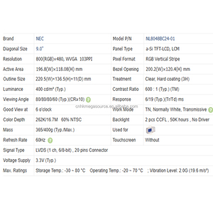 NL8048BC24-01 NLT 9 inch resolution 800*480 Long term stable supply TFT LCD Display - Product Image 4