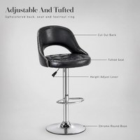 Tabouret de bar pivotant moderne en cuir PU noir, hauteur réglable, chaise de comptoir avec base chromée et repose-pieds, chaise de salon portable