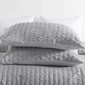 3 cái seersucker Duvet cover Bộ Nữ Hoàng grey kết cấu bộ đồ giường Duvet bao gồm trọng lượng nhẹ mềm sợi nhỏ bộ đồ giường thiết lập - Product Image 3
