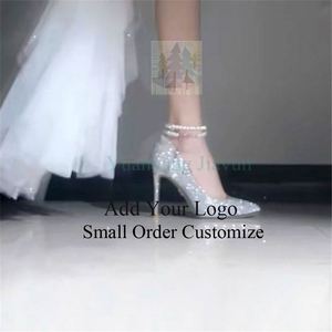 Tacones altos para mujer con tacones finos y picos puntiagudos con perlas finas brillantes, tacones altos para mujer, zapatos de novia para boda - Product Image 3