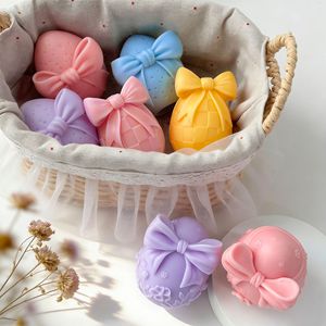 Bowknot Easter Egg Shaped Scented Soy Wax <b>Candle</b> Multi Color Embossed Floral Decor <b>Candle</b> For Home Party <b>Gift</b> - Product Image 1