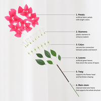 Ranting Bunga Bougainvillea Buatan dari Sutra, Rangkaian Bunga Plastik untuk Dekorasi Pernikahan, Natal, Rumah, Hotel, dan Lanskap