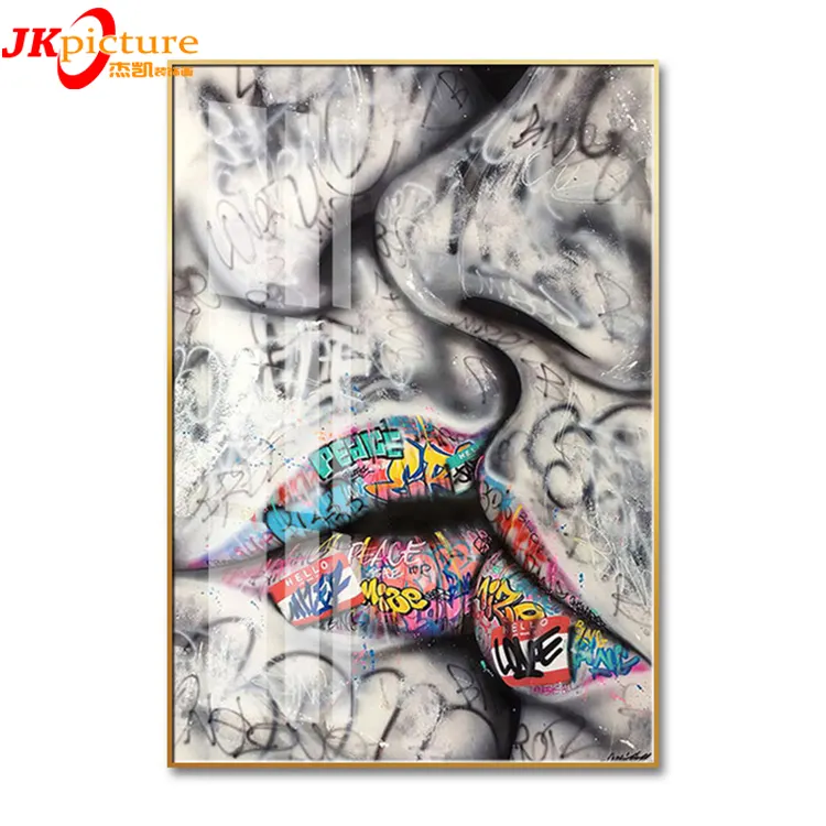 Living Room Home Decor Street Graffiti Kiss Posters Prints Abstract Picture porcelain crystal glass wall art painting