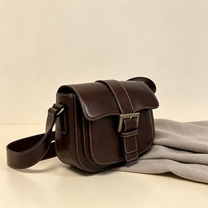 Women <b>Small</b> Retro Leather Saddle Bag Metal Buckle Flap Casual Crossbody Shoulder Handbag - Product Image 2