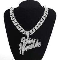 Chaîne cubaine en argent pour hommes, chaîne sertie de pendentifs lettres, collier en alliage, bijoux hip-hop, cadeau