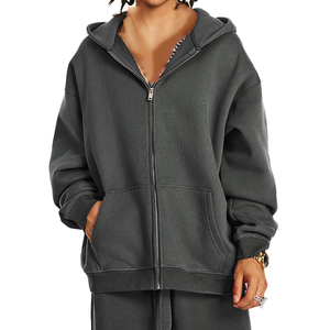 Conjunto de Sudadera con capucha y pantalones largos con cremallera de Color sólido de lana suelta para hombre y mujer de <span class=keywords><strong>marca</strong></span> de moda 2025 para ropa informal - Product Image 5