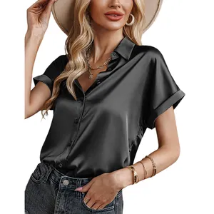 Wholesale Black Shirt Office Lady Silk Blouse Tops Women Formal Satin Shirts for Ladies