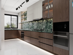 Gabinetes <span class=keywords><strong>de</strong></span> <span class=keywords><strong>Cocina</strong></span> Modernos en Forma <span class=keywords><strong>de</strong></span> L Personalizados con Revestimiento <span class=keywords><strong>de</strong></span> Piedra Sinterizada Verde, con Refrigerador <span class=keywords><strong>y</strong></span> <span class=keywords><strong>Horno</strong></span> Integrados <span class=keywords><strong>para</strong></span> Vliia - Product Image 2