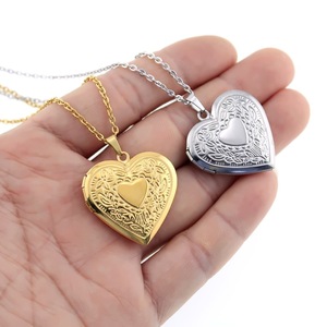 Heart-Shaped Stainless Steel Photo Locket <b>Necklace</b> Silver Gold Plated Pendant For <b>Couples</b> Gift Jewelry - Product Image 4