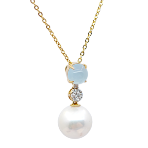 UM Jewelry 18K <b>Solid</b> <b>Gold</b> <b>Pendant</b> Necklace Freshwater Pearl Diamond Unisex/Men/Women Anniversary Daily Wedding Gift Party - Product Image 2