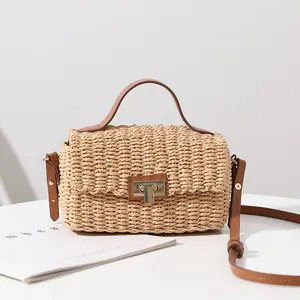 Straw woven bag vintage causal summer natural color straw woven hand purses shoulder bag women's handbag
