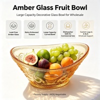Vintage geëmbosseerde amberkleurige glazen fruit schaal, ovale decoratieve glazen serveerschaal voor fruitsalade, snacks, tafeldecoratie voor thuis, feestdagen cadeau