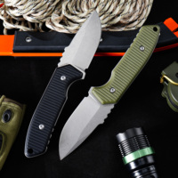 Couteau fixe GT-TCG04 avec logo personnalisable, acier 14C28N, manche G10 (noir/vert), couteau de camping équipé d'une étui de haute qualité