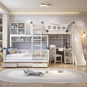 Cama Alta Moderna de Madera Maciza de Tamaño Completo con <span class=keywords><strong>Escalera</strong></span> y Almacenamiento para Dormitorios Infantiles, Hoteles, Escuelas y Hospitales - Product Image 1