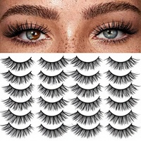 Faux cils 14 mm en vison synthétique 3D, aspect naturel, effet œil de chat, légers, faits à la main, bande en coton, lot de 14 paires par Isabella
