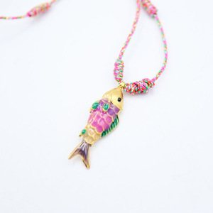Collier pendentif vintage en alliage, style européen et américain, populaire, avec cordon coloré, petit poisson, haute qualité, couleur estivale, pour fête sur le thème de l'océan - Product Image 5