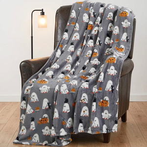 Halloween Pumpkin Ghost Bat Flannel Blanket <b>Throw</b> Blanket Nap Blanket Spooky Halloween Decor Wholesale Machine Washable - Product Image 1