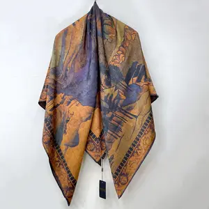 New Hua Luo Xiang Yun Sha 140cm Big Scarf Silk Double sided Printed Shawl Versatile Fashion Sunscreen Shawl Trend