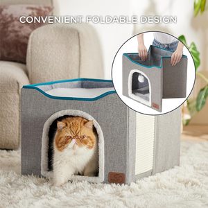 Lits pour <span class=keywords><strong>chats</strong></span> Intérieur Grande <span class=keywords><strong>grotte</strong></span> pour animaux de compagnie Maison pour chat avec boule suspendue et coussin à gratter Lit superposé en lin pour nid de chat Cama Gato Lit pour chat - Product Image 5