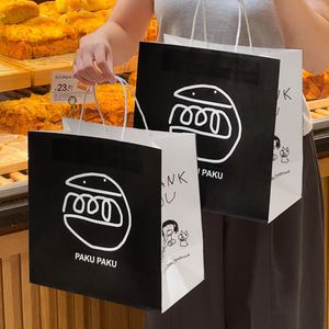 Sacs en papier personnalisés en gros pour la vente à emporter, en kraft, pour la restauration rapide, les pâtisseries, les desserts, avec votre propre logo - Product Image 3