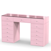 Coiffeuse Rose de Maquillage sans Miroir, avec Tiroirs et Verre pour Filles
