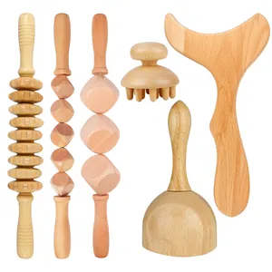 Golden Verified Supplier Wood Massage Tools Set GuaSha Tools Body Guasha Set Anti Cellulite Massager Wood Therapy Massage