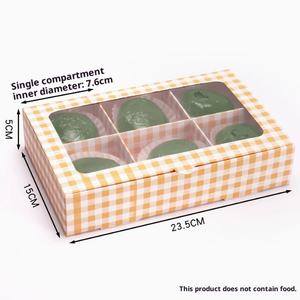 กล่องกระดาษลายตารางสีเขียวส้มพร้อมหน้าต่างใสสำหรับคุกกี้ทาร์ตไข่บิสกิตแพ็ค - Product Image 6
