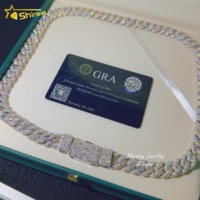 Prix de Gros Collier 12 MM Argent Sterling 925 Plaquée Glace Hip Hop VVS Moissanite Diamant Chaîne Maillon Cubaine Bracelet