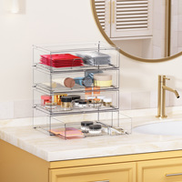 Organisateur de tiroir empilable en acrylique transparent pour cosmétiques, maquillage, soins de la peau, vanité, salle de bain, organisation de bureau