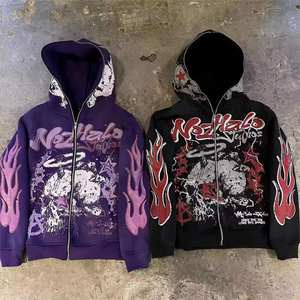 مخصص للرجال خمر قطن صوفي بسحاب هوديس طباعة شعار كبير الحجم تيري فرنسي ملابس الشارع سحاب يصل هوديي للرجال - Product Image 1