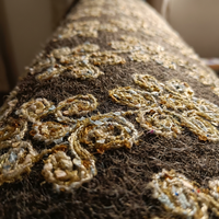 Sac lourd pour filles, fait main, luxueux, avec base marron foncé, motif de vigne dorée, anneau épaissi et broderie bulle tricotée