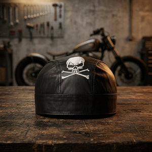 Biker Style Skullcap Durag Tamaño libre Cuero Head Wrap Bandana Sombrero Bufanda - Product Image 3