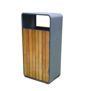 Modern Standing ABS Waste Bin Stainless Steel Wooden Finish Outdoor Container Ashtray for Street Recycling 12L 30L <strong>Trash</strong> <strong>Can</strong> - Product Image 1