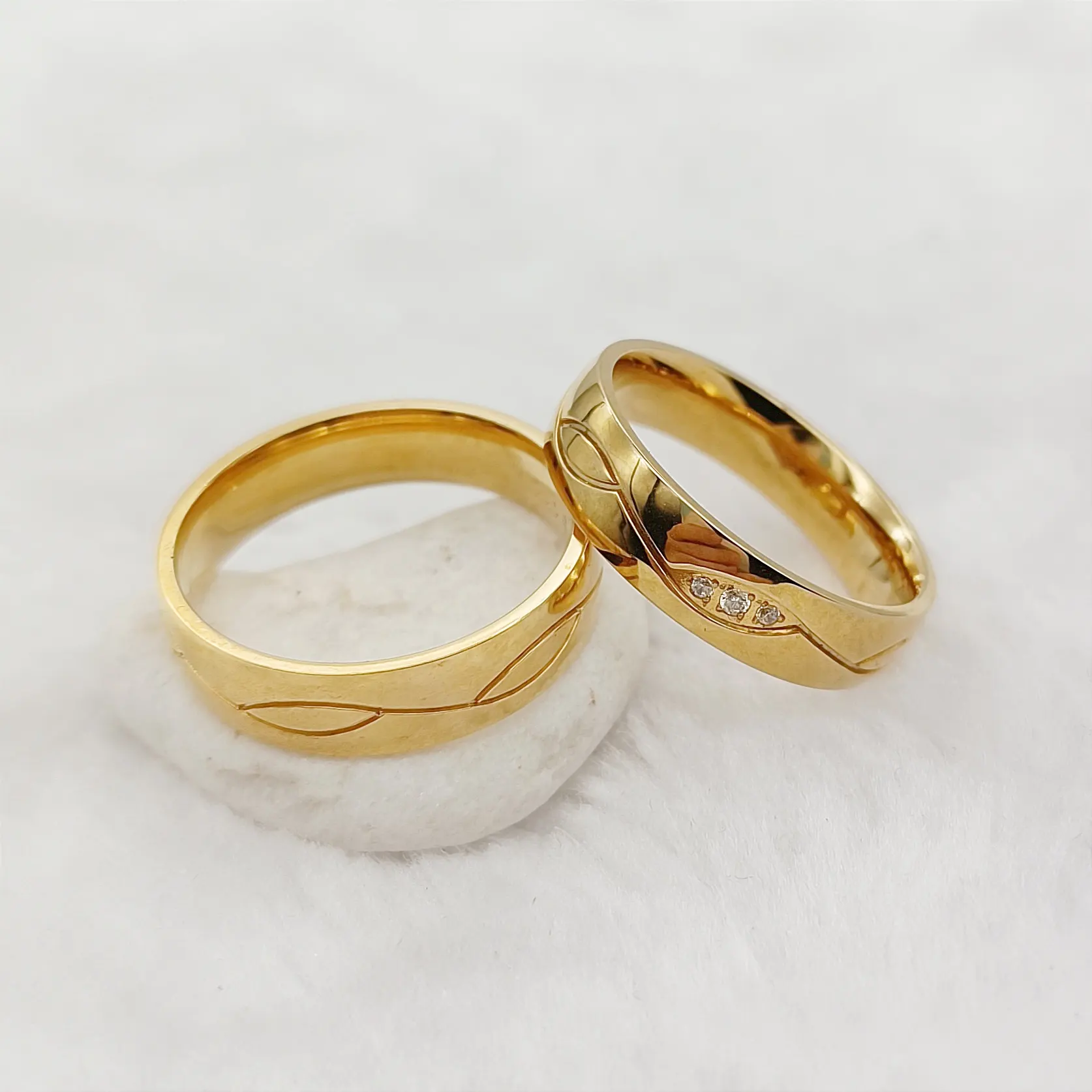 Conjuntos de anillos de aniversario de promesa de marido y mujer para hombres y mujeres Anillo de boda de amante de joyería chapada en oro de 18K