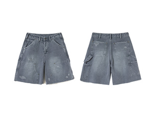 <span class=keywords><strong>Jeans</strong></span> Vintage da <span class=keywords><strong>Uomo</strong></span> 16oz, Stile Carpenter, Streetwear, Vestibilità Ampia, Logo Personalizzabile, Denim Pesante, Effetto Vissuto, Jorts Baggy - Product Image 6