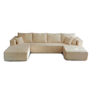 Modern Cloud Sectional Couch, Beige Corduroy Compressed <b>Sofa</b> with L-Shape Chaise for Living Room Apartment - Product Image 1