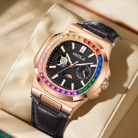 Montres automatiques Onola 3855CH en gros, bracelet en cuir, creux, étanche, mécanique, de haute qualité, aiguilles lumineuses, colorées