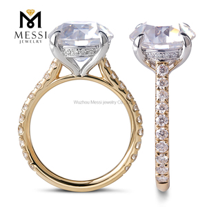 Messi Gioielli <span class=keywords><strong>Solitario</strong></span> 14K Giallo <span class=keywords><strong>Oro</strong></span> Bianco 2 Carati Vecchio Tagliati Europee di Fidanzamento Moissanite <span class=keywords><strong>Anello</strong></span> di Diamanti - Product Image 1