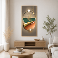 Impression murale abstraite Feuille de Ginkgo Vert Orange Panneau Géométrique pour Couloir Hall d'Hôtel Projets d'Intérieur Modernes