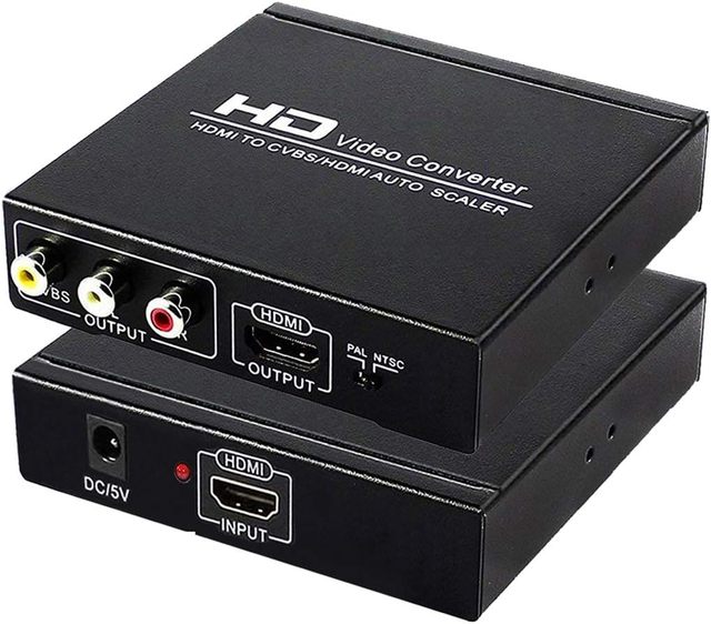 HDMI to AV RCA Converter with HDMI Loopout 1080P HDMI to CVBS Composite Adapter Support PAL NTSC for HDTV Projector