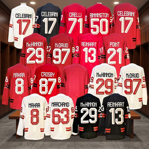 Nuevo 2026: Camiseta de poliéster 100% cosida con logo frontal de puntos de Sidney Crosby (87), Macklin Celebrini (17), Cirelli (71), Connor McDavid (97) y Cale Makar (8) - Product Image 3