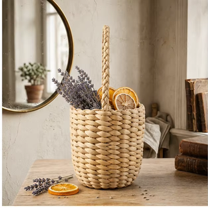 Natural Water Hyacinth Woven Storage Basket with Braided Handle Decorative Organizer <b>Bin</b> for Fruits Flowers Home Decor - Product Image 2
