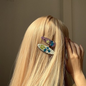 Pince à cheveux en émail motif goutte d'<span class=keywords><strong>huile</strong></span>, fleur séchée rose, style vintage, faite à la main, perle, métal doux, acétate, accessoires de fête - Product Image 2