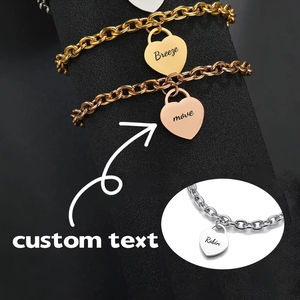 Pulsera de acero inoxidable personalizada Rolls <span class=keywords><strong>Royce</strong></span> chapada en oro de 18 quilates, colgante en forma de corazón en blanco, texto personalizable para uso diario - Product Image 1