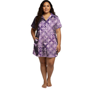 Abiti Casual Personalizzati su Richiesta <span class=keywords><strong>con</strong></span> Stampa Polinesiana Tribale a Maniche Corte Camicie da Spiaggia Hawaiane per Donna - Product Image 4