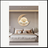 Art mural LED Swan Moon, impression animale ronde illuminée pour chambre à coucher, salon, hôtel, intérieurs romantiques contemporains