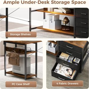 61 "L hình bàn với ngăn kéo, Bàn máy tính với ổ cắm điện & Đèn Led, Bàn chơi game Góc đảo ngược với kệ màn hình - Product Image 5