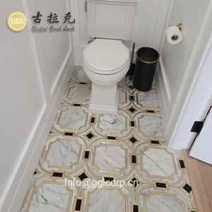 Chất lượng cao sang trọng vuông Carrara Trắng Mix vàng đá cẩm thạch Gạch Mosaic Inlay Brass cho <span class=keywords><strong>backsplash</strong></span> tường sàn nhà khách sạn phòng tắm - Product Image 1