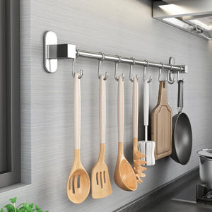 Barra colgante de cocina de acero inoxidable 304, montada en la pared con ganchos para cucharas y espátulas, organizador multifuncional - Product Image 4